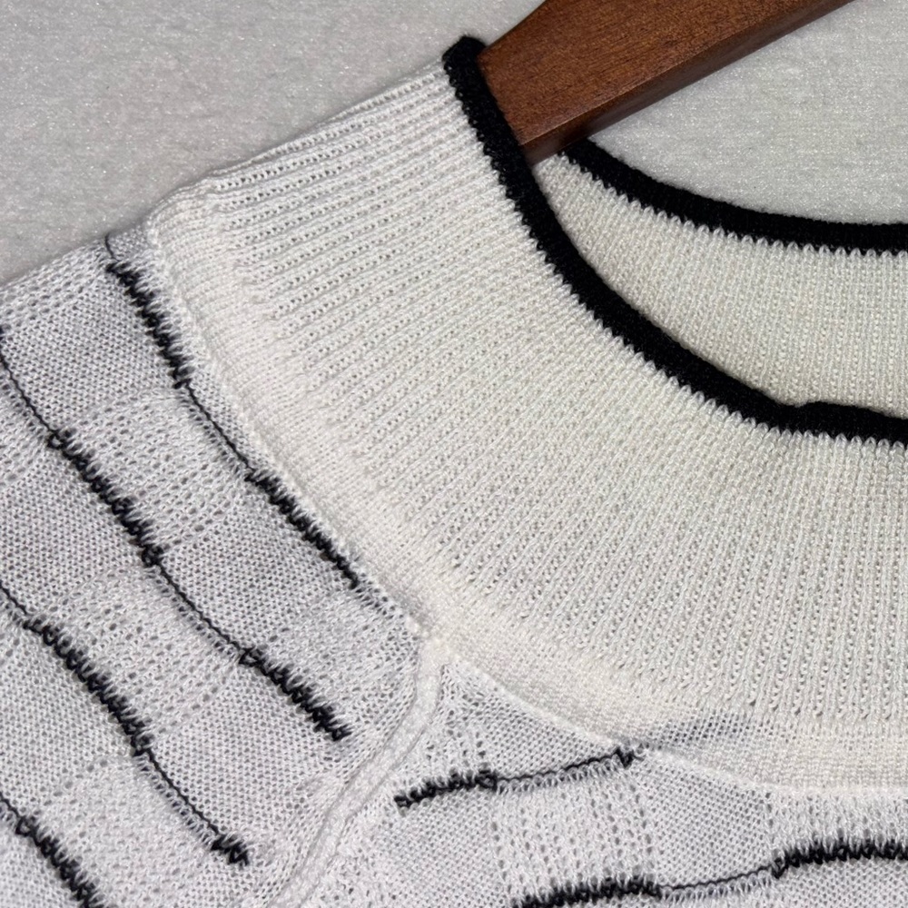 SOUTHERN LADY Sweater Cotton Mock Neck NEW White Black Striped Long Sleeve Large - Picture 4 of 14